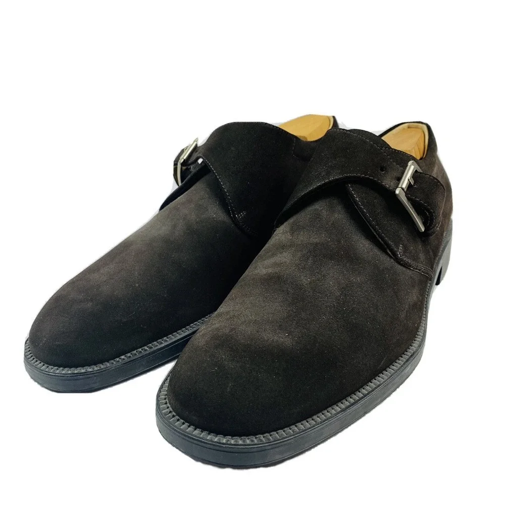Salvatore Ferragamo Mens Single Monk Strap Suede Brown Captoe 02VF 3059 Sz 9.5 D